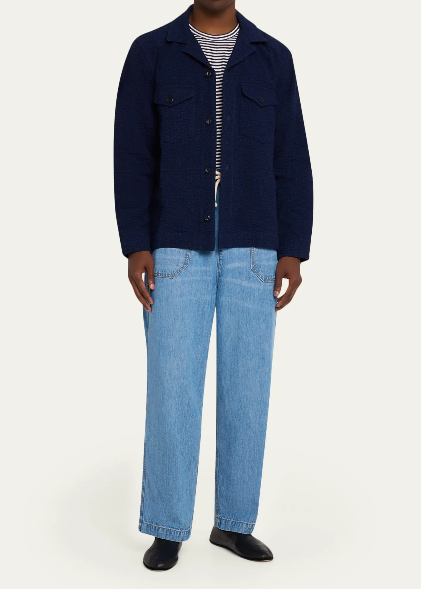 Officine GeneraleMen's Jean-Baptiste Seersucker Cotton Shirt Jacket