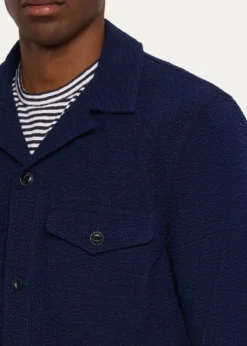 Officine GeneraleMen's Jean-Baptiste Seersucker Cotton Shirt Jacket