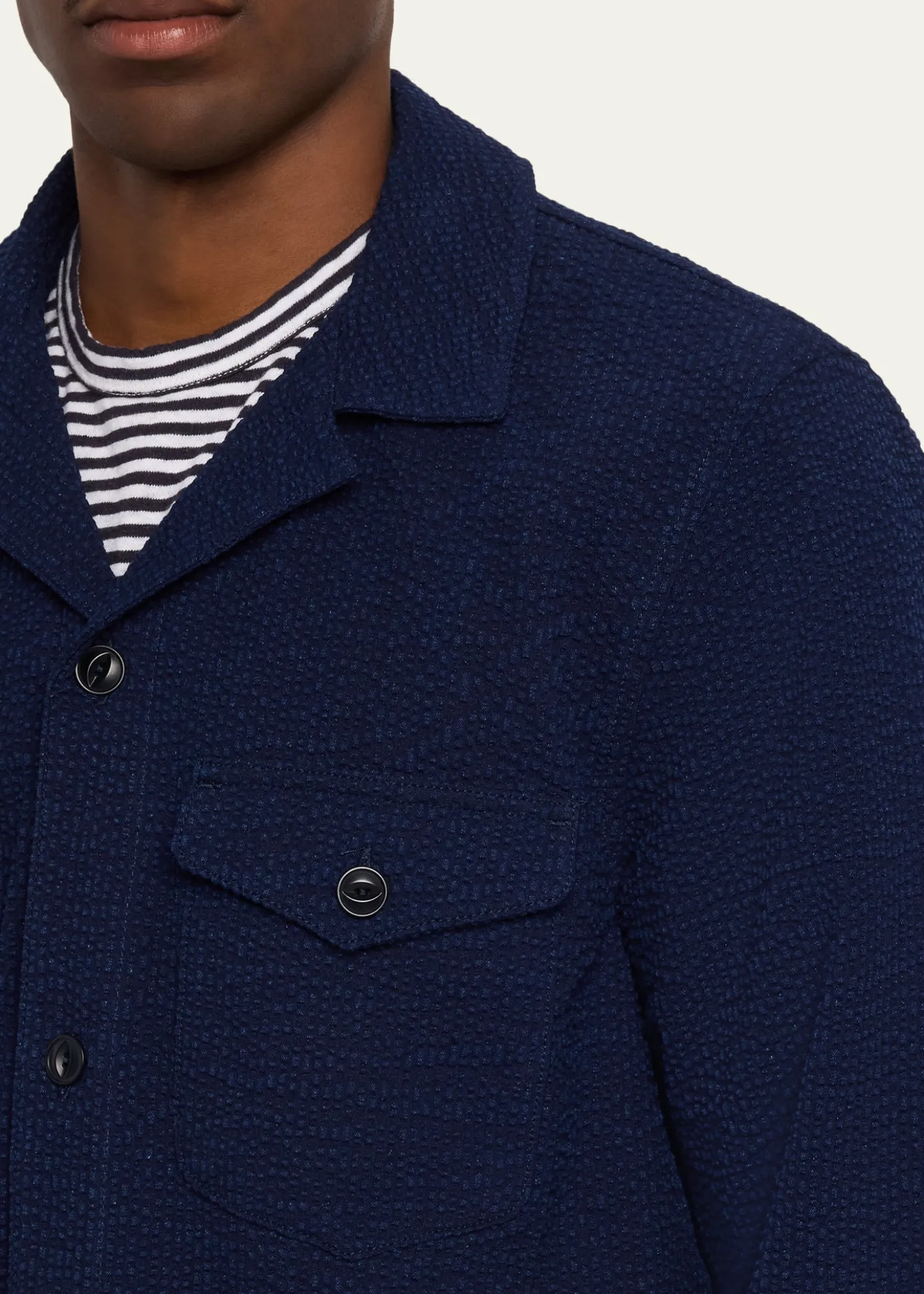 Officine GeneraleMen's Jean-Baptiste Seersucker Cotton Shirt Jacket