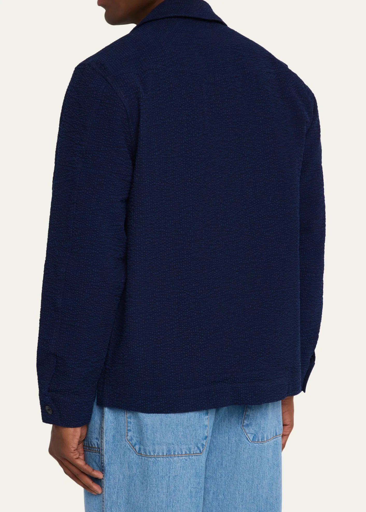 Officine GeneraleMen's Jean-Baptiste Seersucker Cotton Shirt Jacket