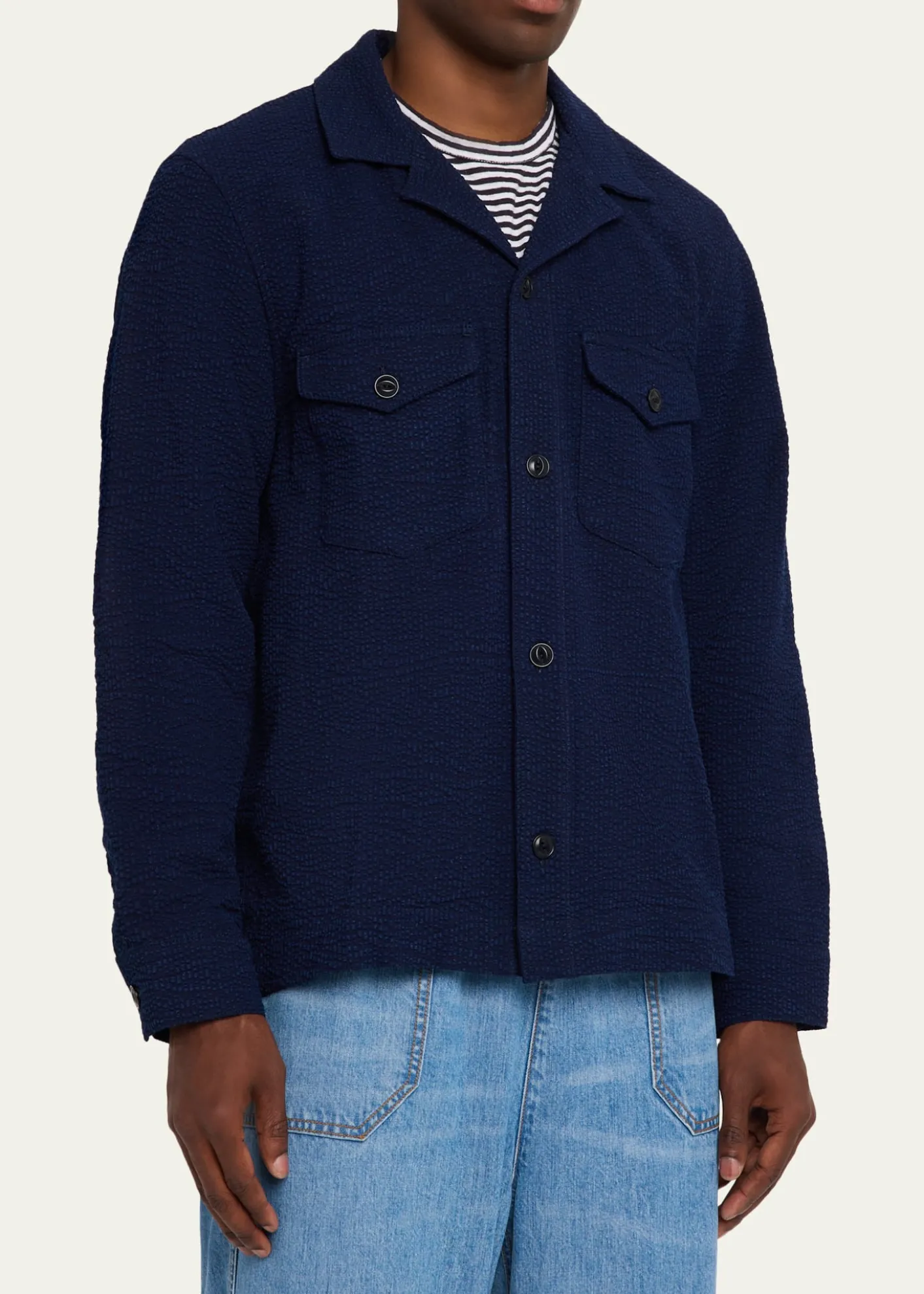 Officine GeneraleMen's Jean-Baptiste Seersucker Cotton Shirt Jacket