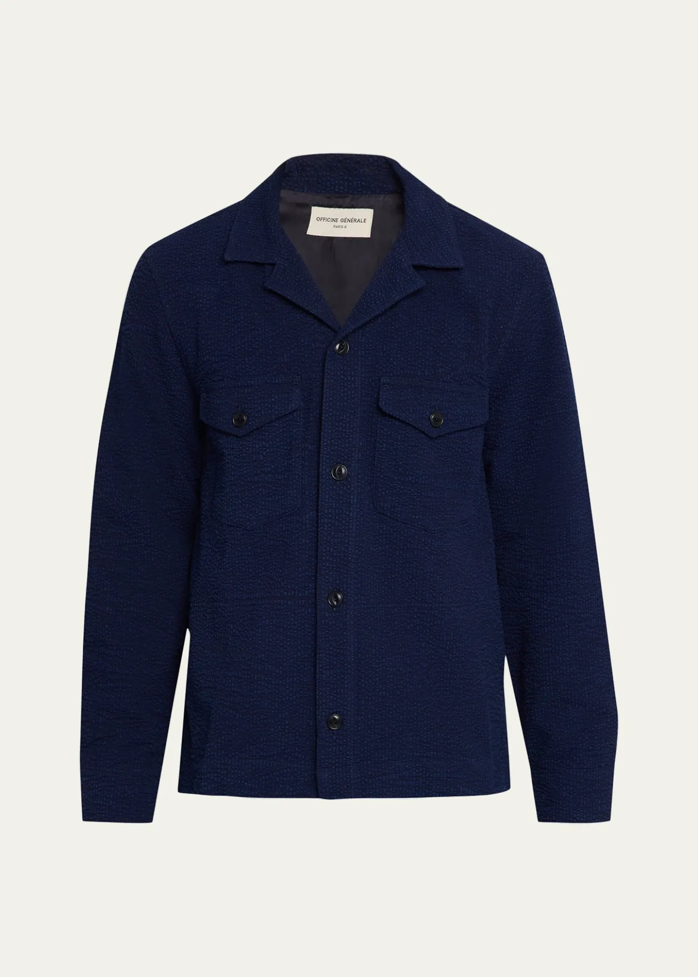 Officine GeneraleMen's Jean-Baptiste Seersucker Cotton Shirt Jacket