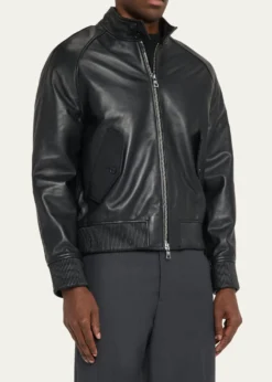Officine GeneraleMen's Leather Band-Collar Biker Jacket