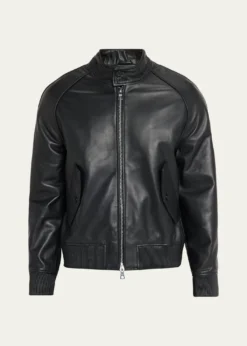 Officine GeneraleMen's Leather Band-Collar Biker Jacket