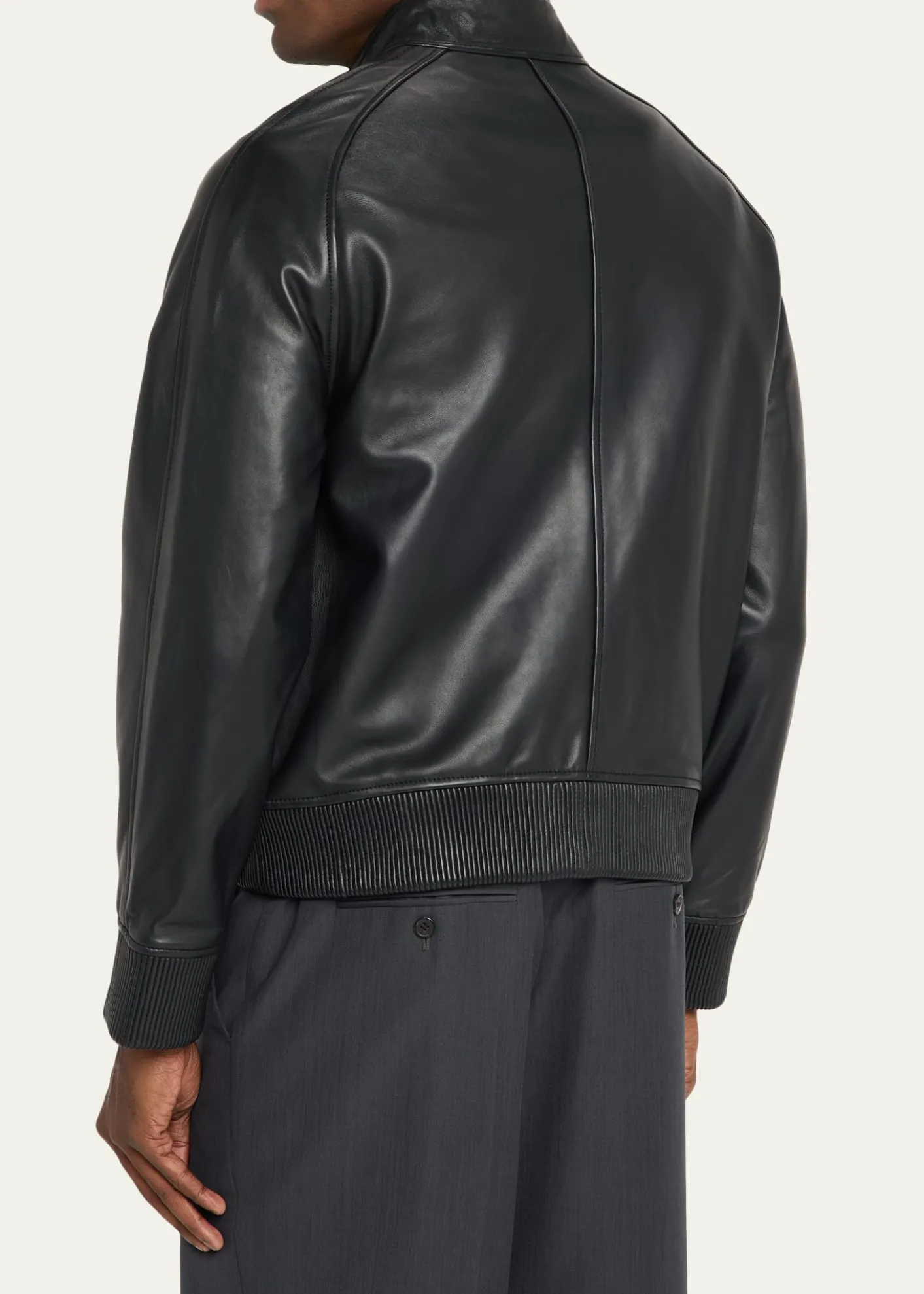 Officine GeneraleMen's Leather Band-Collar Biker Jacket