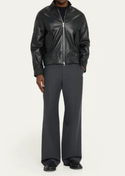 Officine GeneraleMen's Leather Band-Collar Biker Jacket