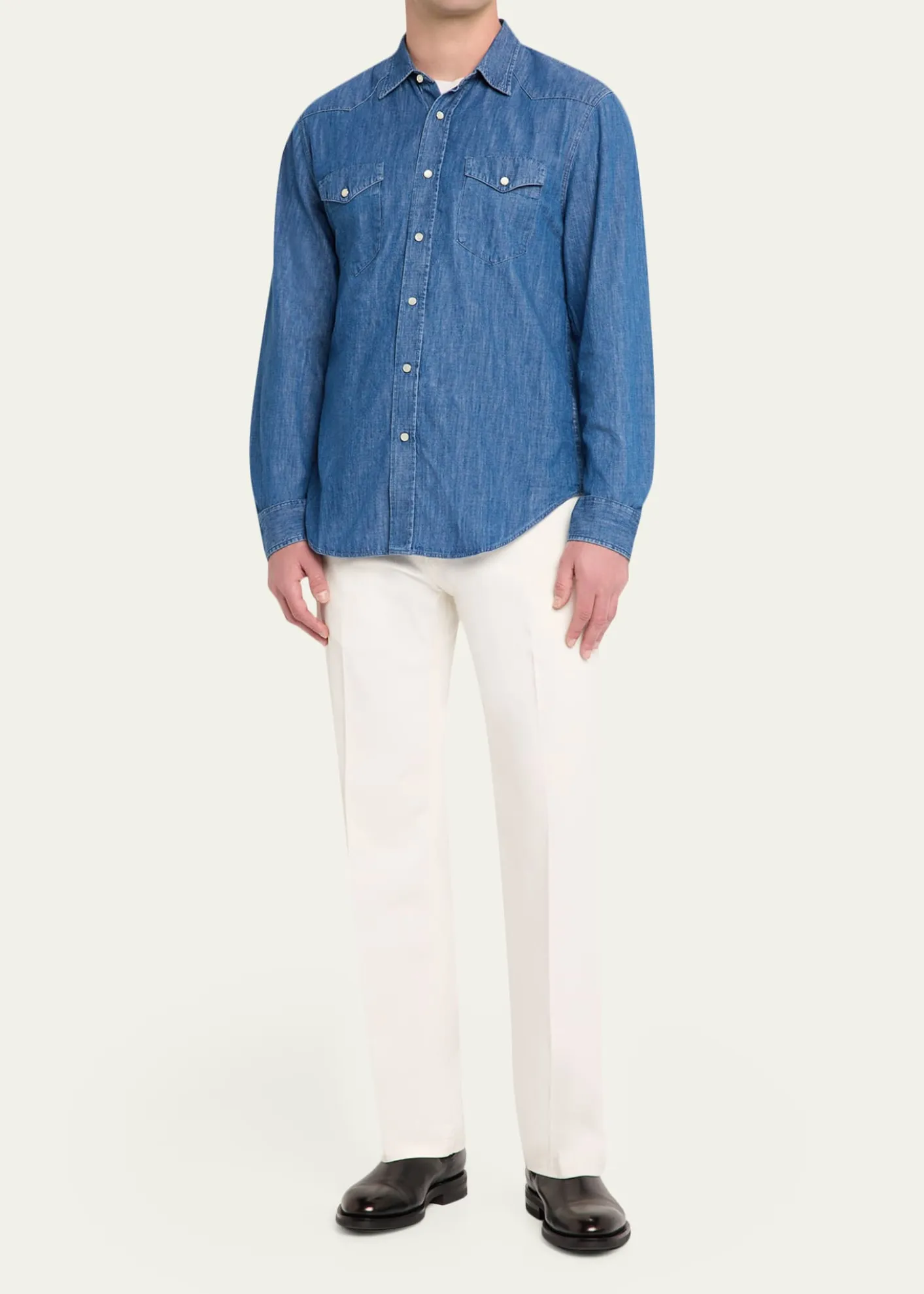 Officine GeneraleMen's Maverick Snap-Front Chambray Western Shirt