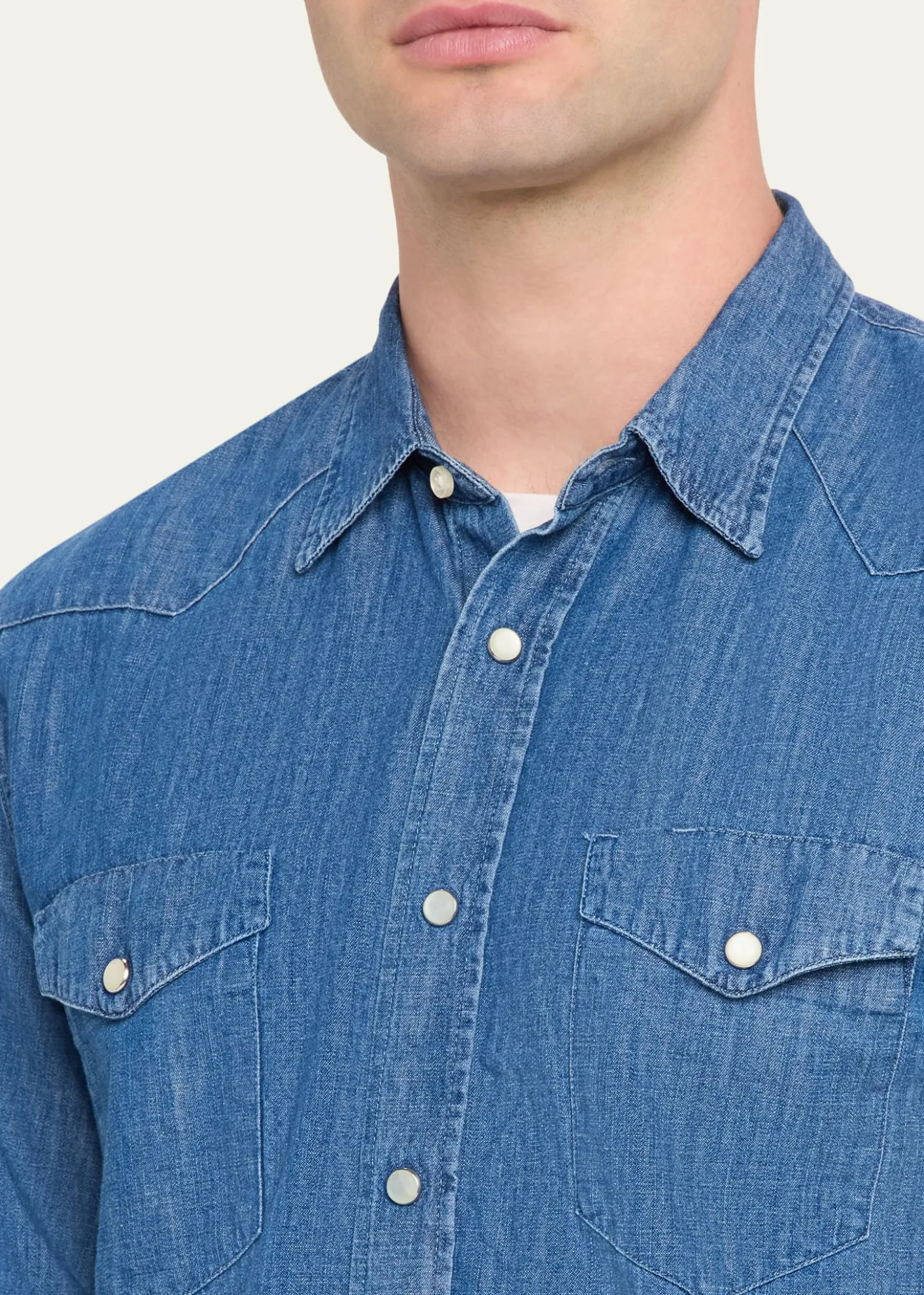 Officine GeneraleMen's Maverick Snap-Front Chambray Western Shirt