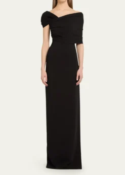 Oscar de la RentaAsymmetric Draped Off-The-Shoulder Column Gown