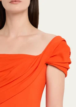 Oscar de la RentaCap-Sleeve Draped Cady Column Gown