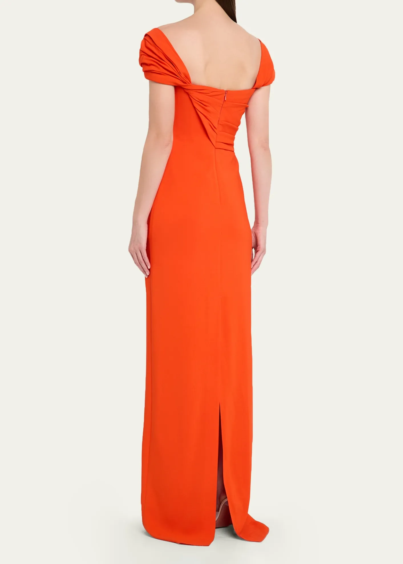 Oscar de la RentaCap-Sleeve Draped Cady Column Gown