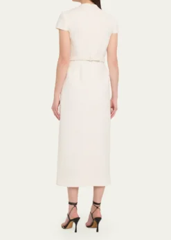 Oscar de la RentaCap-Sleeve Slub Tweed Buttoned Midi Day Dress