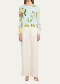 Oscar de la RentaDominican Floral-Print Crewneck Cardigan