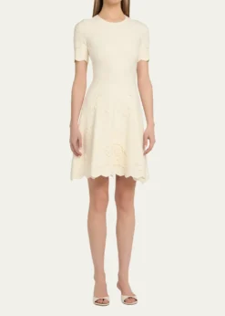 Oscar de la RentaFloral Jacquard Knit Short-Sleeve Mini Dress