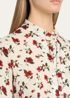 Oscar de la RentaHibiscus-Print Silk Neck-Scarf Blouse
