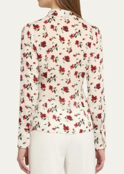 Oscar de la RentaHibiscus-Print Silk Neck-Scarf Blouse