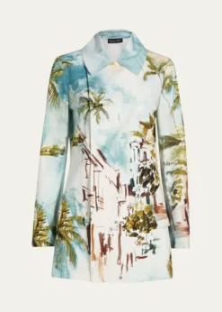 Oscar de la RentaLong-Sleeve Landscape-Print Double-Breasted Jacket