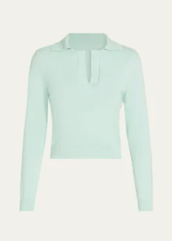 Oscar de la RentaLong-Sleeve Light Wool Polo Sweater