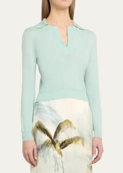 Oscar de la RentaLong-Sleeve Light Wool Polo Sweater