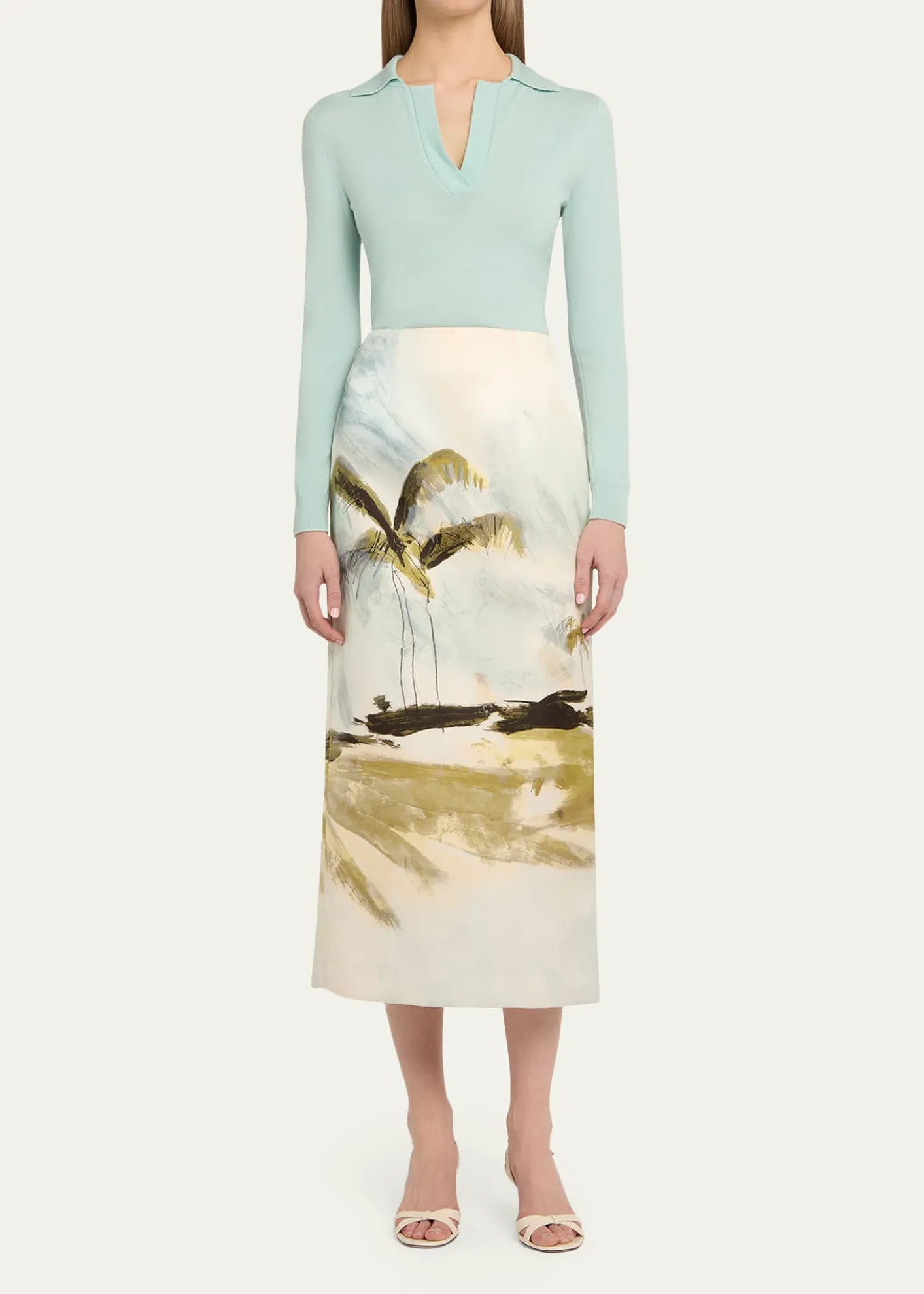 Oscar de la RentaLong-Sleeve Light Wool Polo Sweater