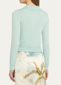 Oscar de la RentaLong-Sleeve Light Wool Polo Sweater