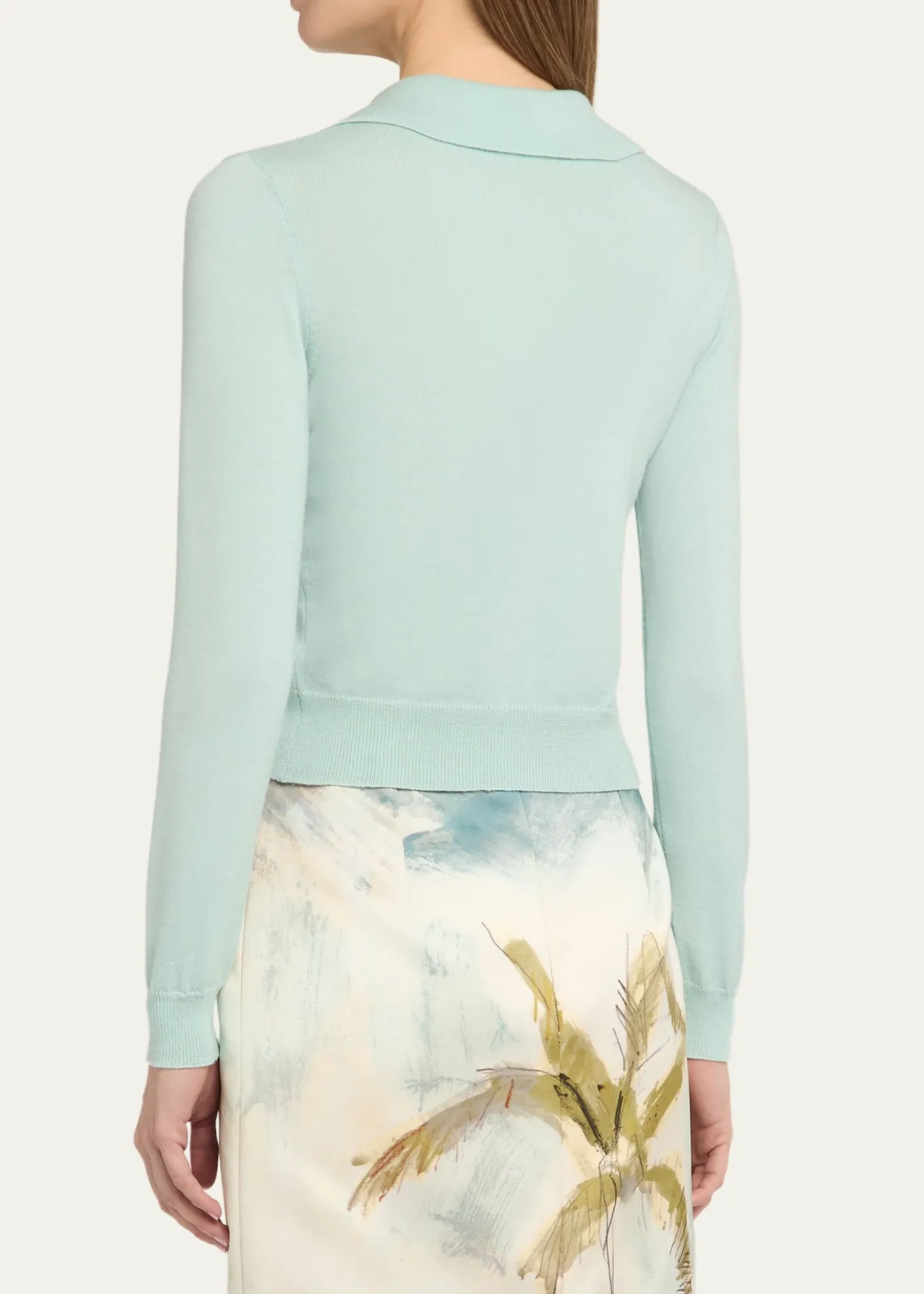 Oscar de la RentaLong-Sleeve Light Wool Polo Sweater