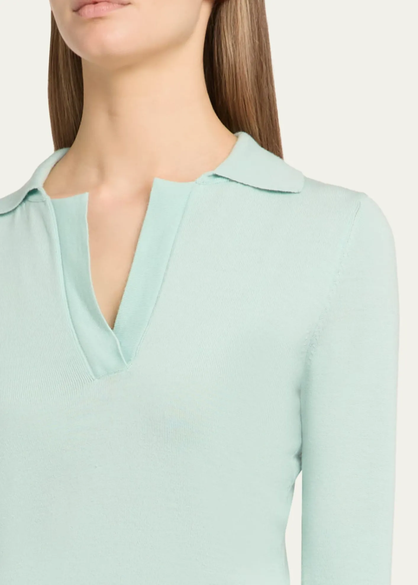 Oscar de la RentaLong-Sleeve Light Wool Polo Sweater