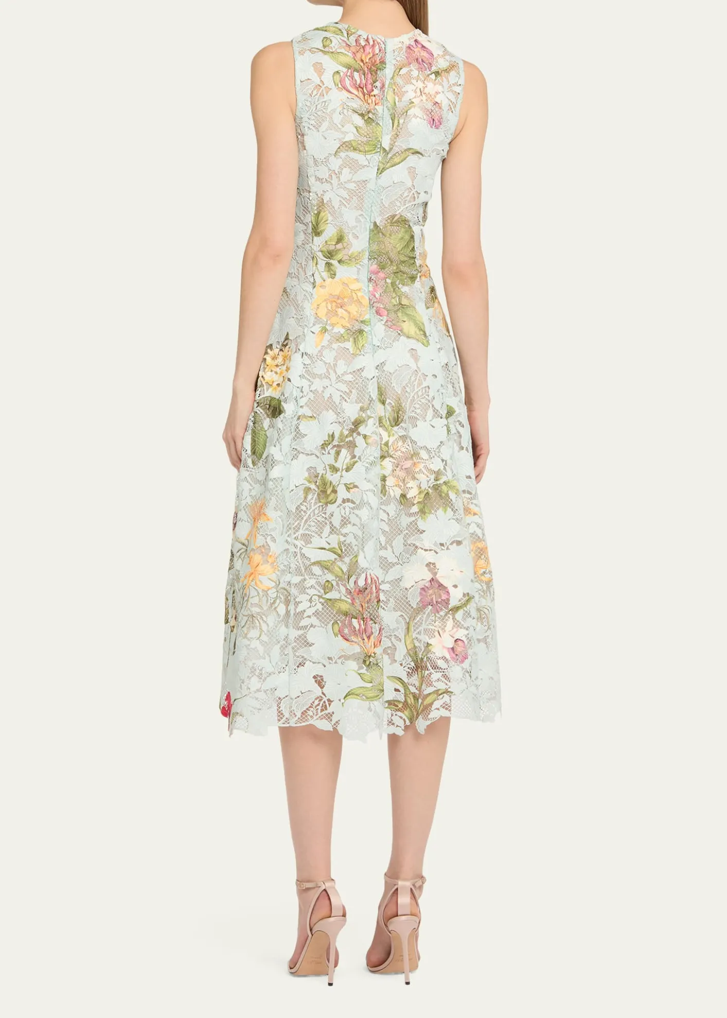Oscar de la RentaMulti Domican Floral Print Lace Midi Dress