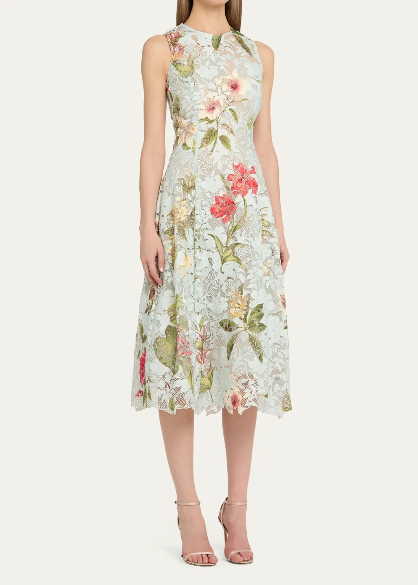 Oscar de la RentaMulti Domican Floral Print Lace Midi Dress