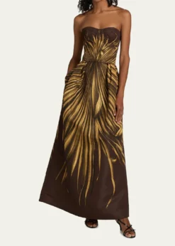 Oscar de la RentaPalm Faille Sleeveless Bustier Gown