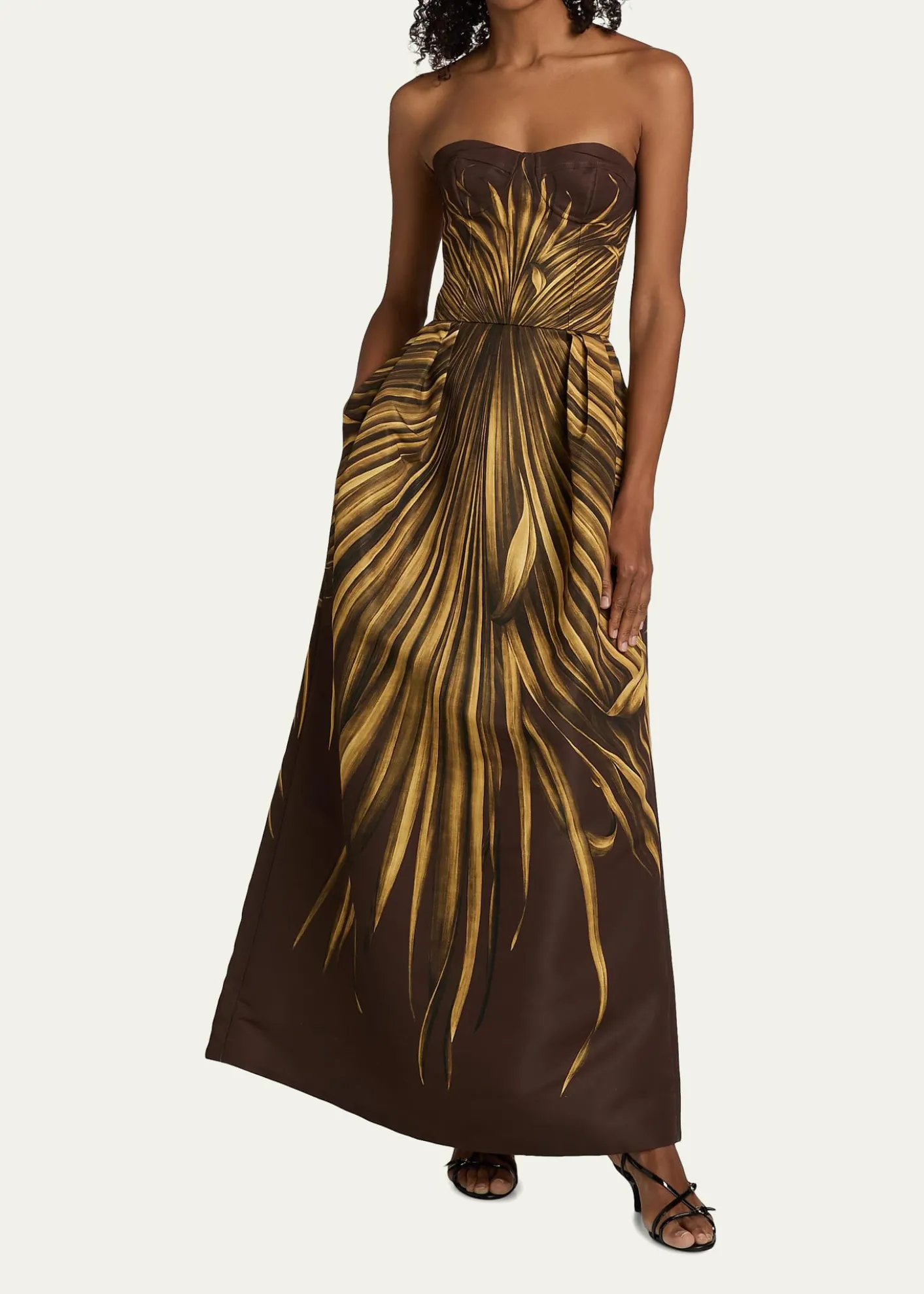 Oscar de la RentaPalm Faille Sleeveless Bustier Gown