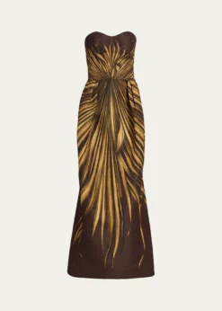 Oscar de la RentaPalm Faille Sleeveless Bustier Gown