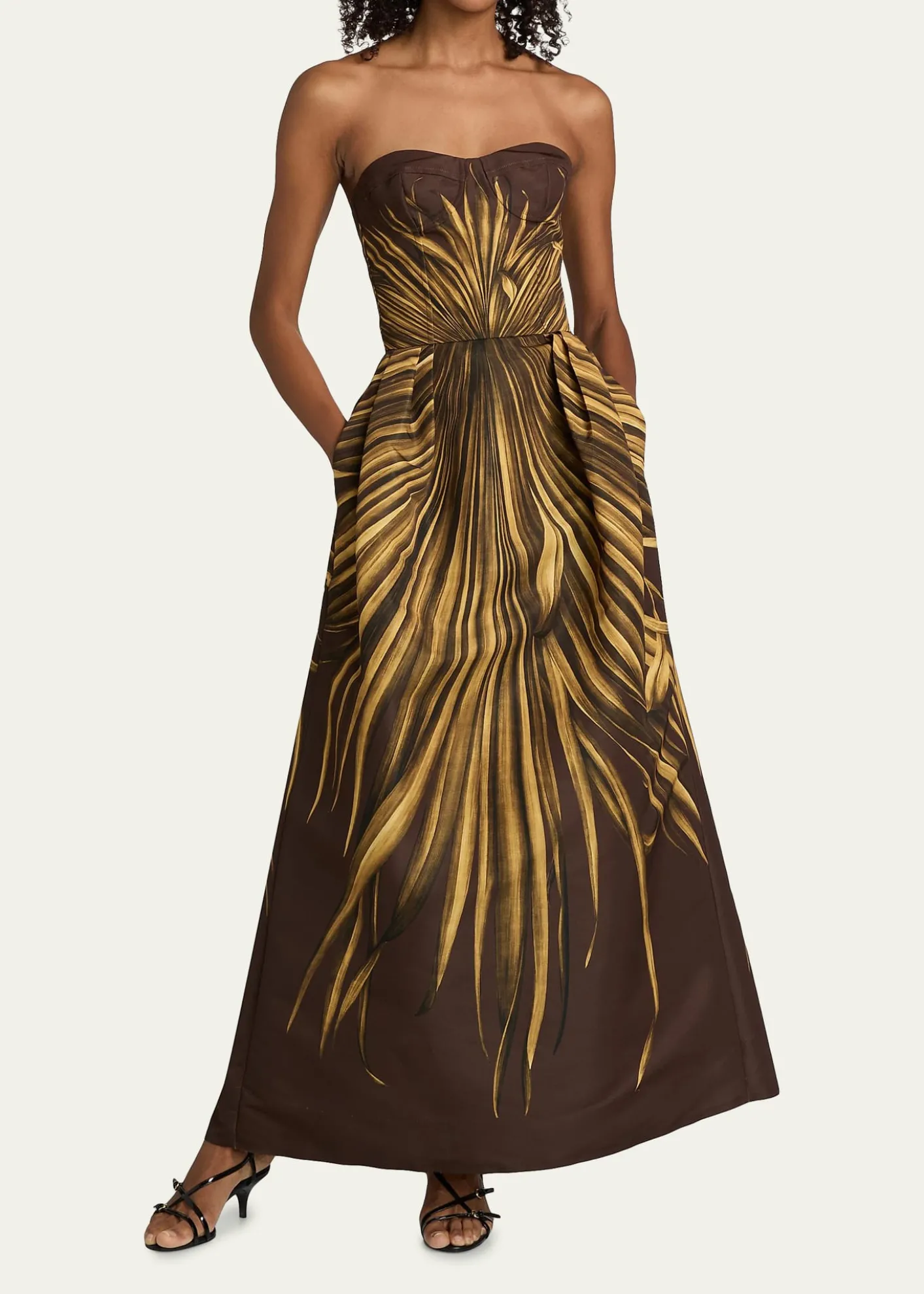 Oscar de la RentaPalm Faille Sleeveless Bustier Gown