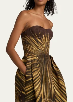 Oscar de la RentaPalm Faille Sleeveless Bustier Gown