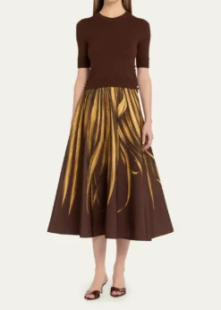 Oscar de la RentaPalm-Print Faille Midi Skirt
