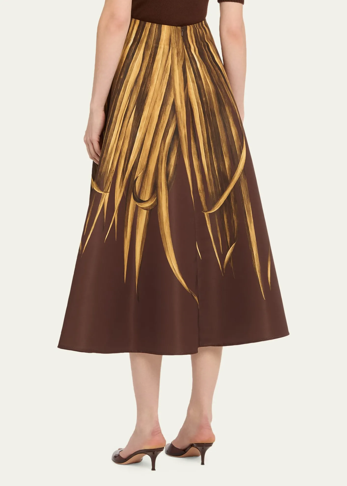 Oscar de la RentaPalm-Print Faille Midi Skirt