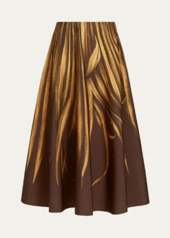 Oscar de la RentaPalm-Print Faille Midi Skirt