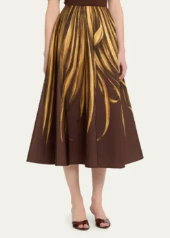 Oscar de la RentaPalm-Print Faille Midi Skirt