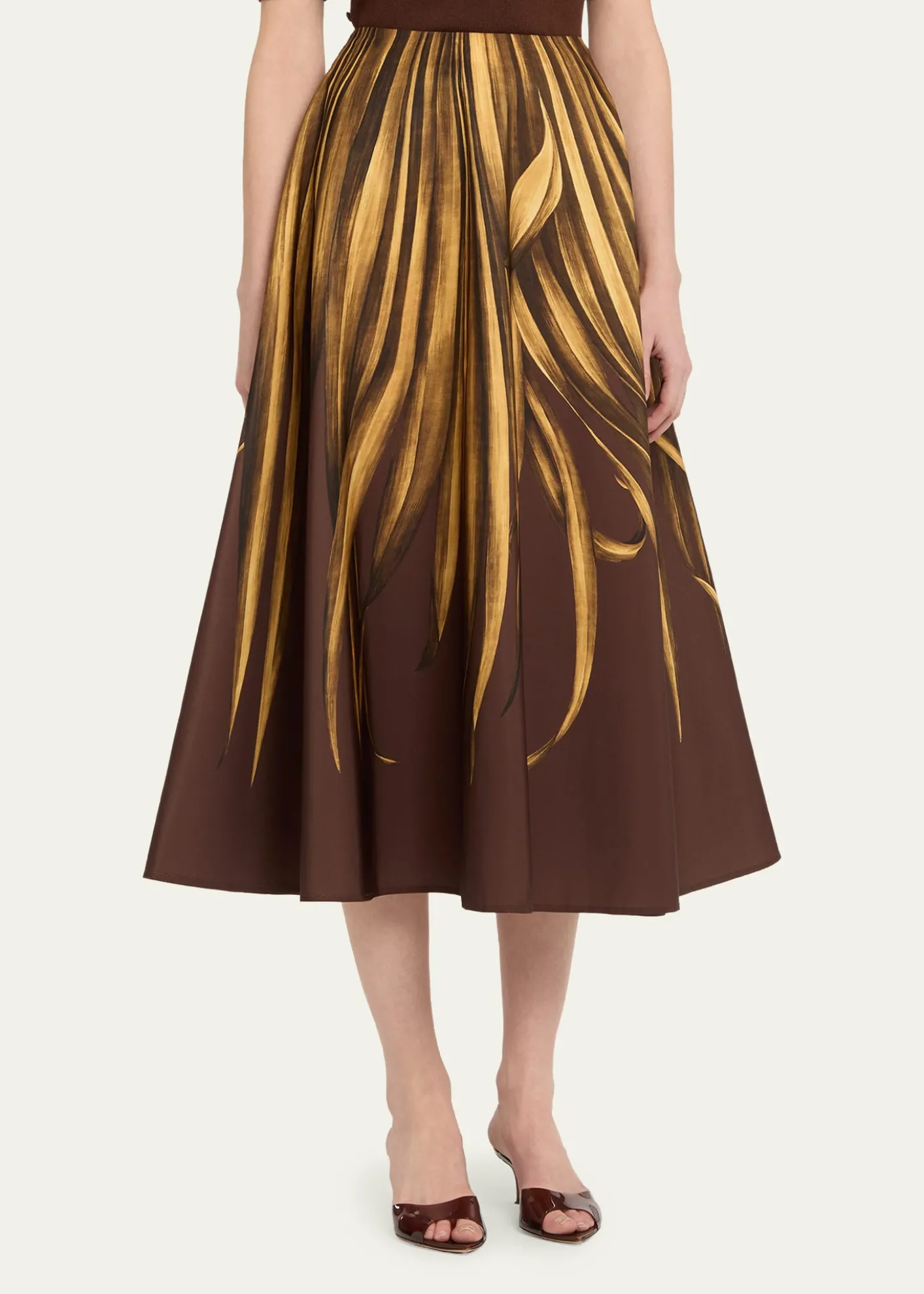 Oscar de la RentaPalm-Print Faille Midi Skirt