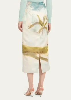 Oscar de la RentaPalm Tree Satin Midi Pencil Skirt