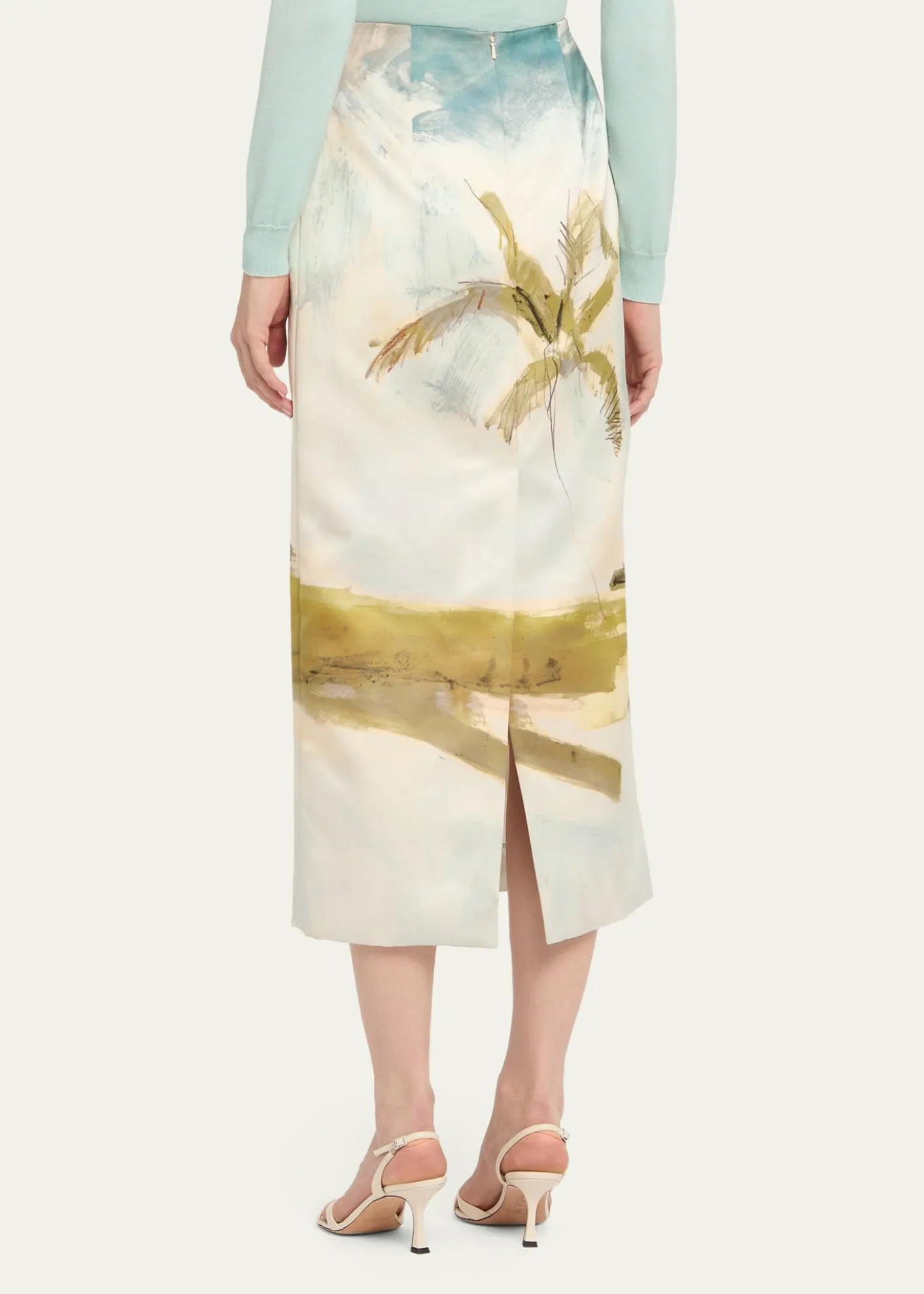Oscar de la RentaPalm Tree Satin Midi Pencil Skirt