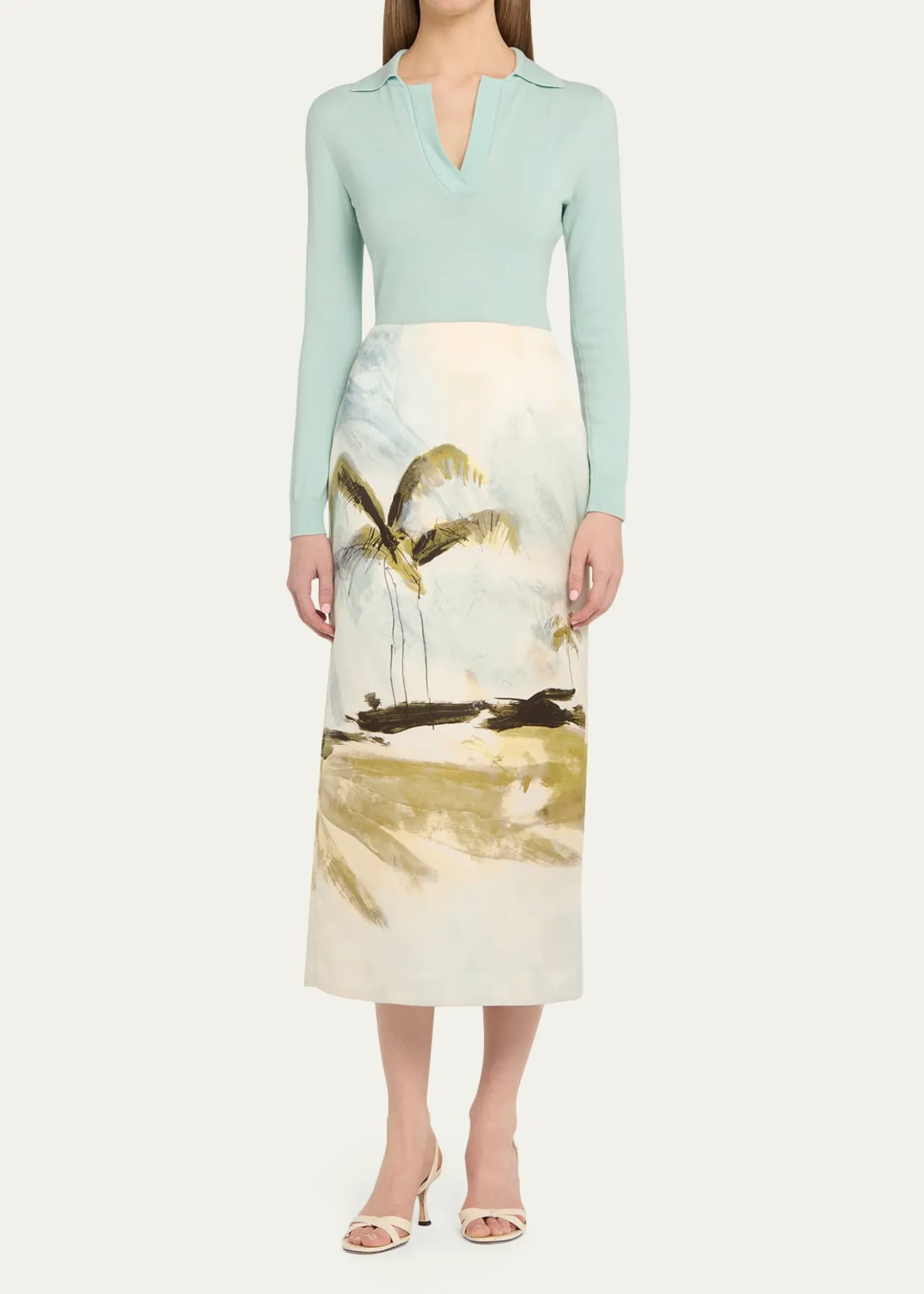 Oscar de la RentaPalm Tree Satin Midi Pencil Skirt