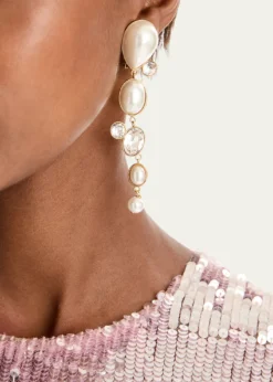Oscar de la RentaPearly Cabochon and Rhinestone Drop Clip-On Earrings