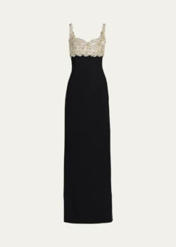 Oscar de la RentaPearly Embroidered Bustier Column Gown