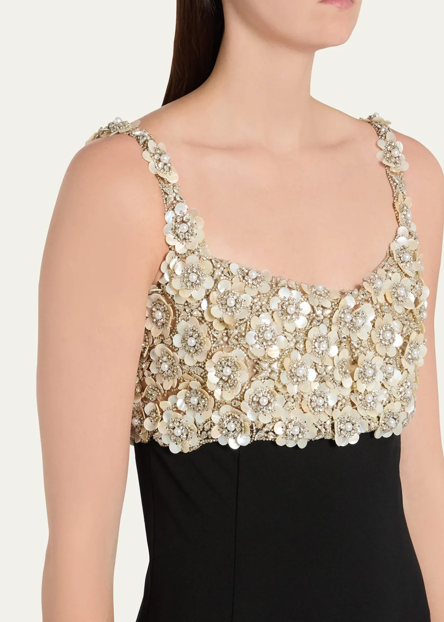 Oscar de la RentaPearly Embroidered Bustier Column Gown