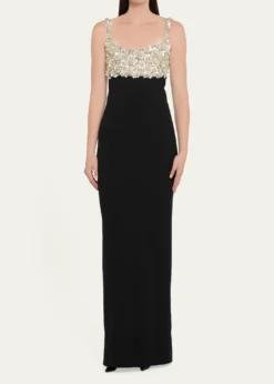 Oscar de la RentaPearly Embroidered Bustier Column Gown