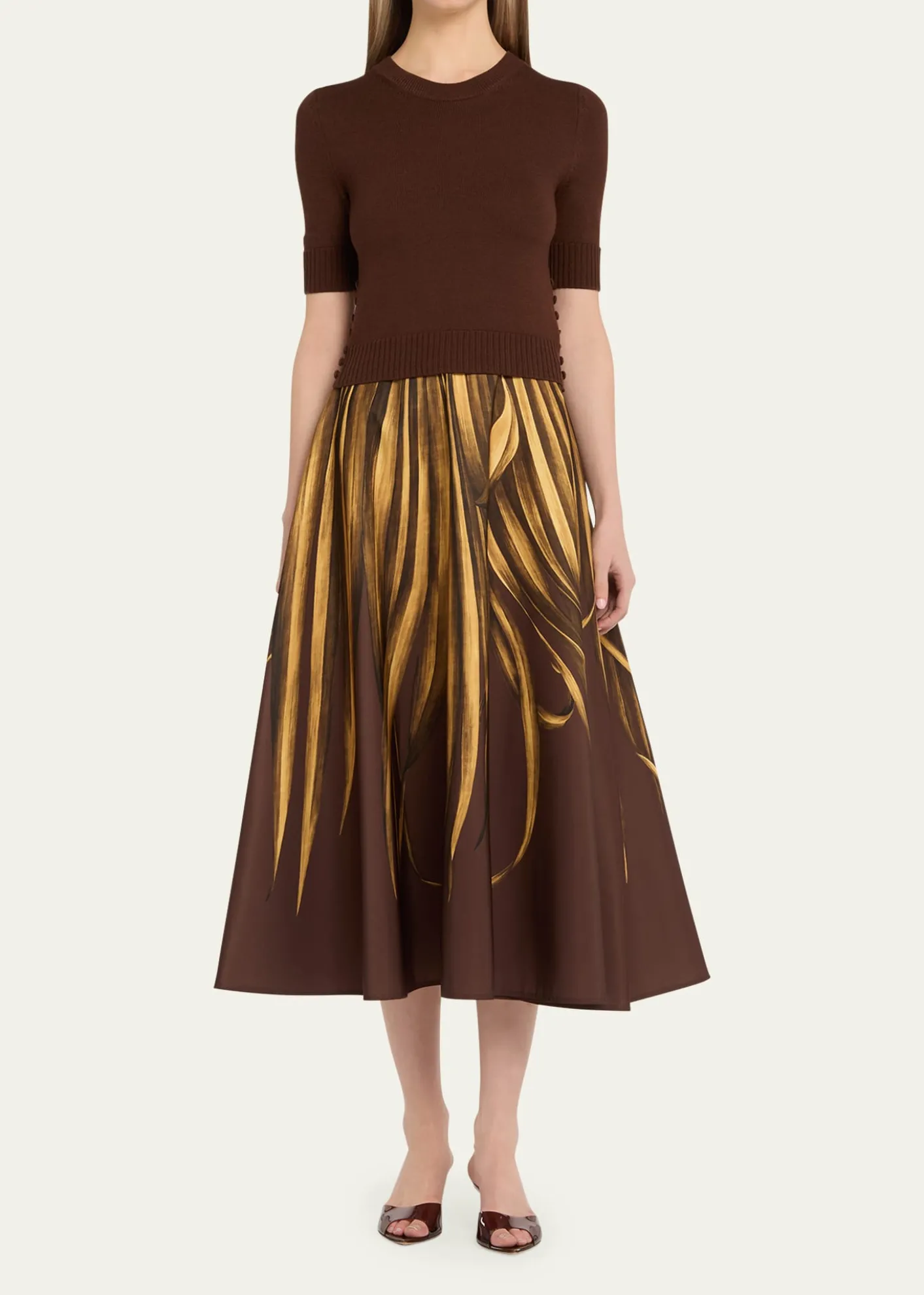 Oscar de la RentaShort-Sleeve Button-Side Crewneck Sweater