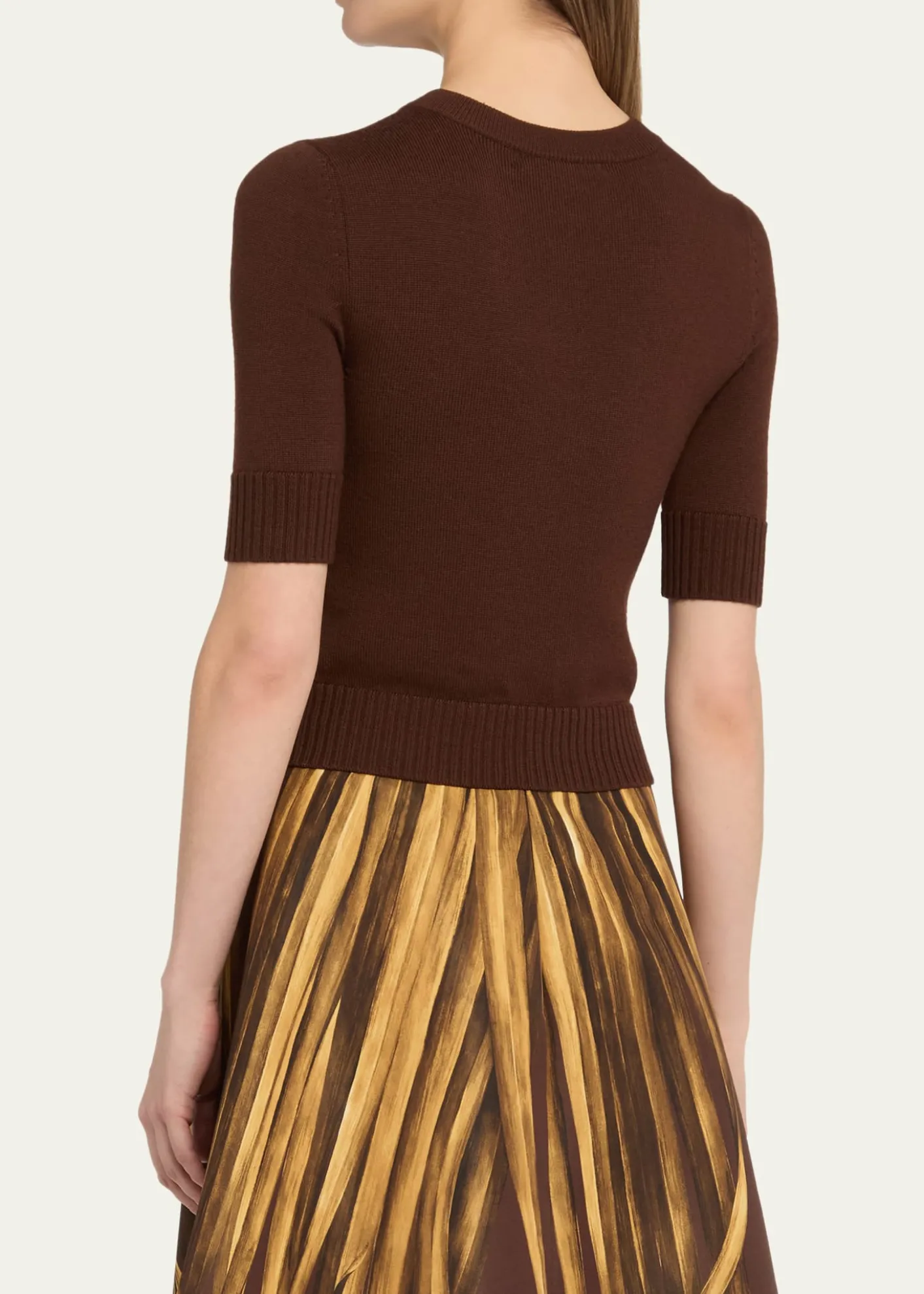 Oscar de la RentaShort-Sleeve Button-Side Crewneck Sweater