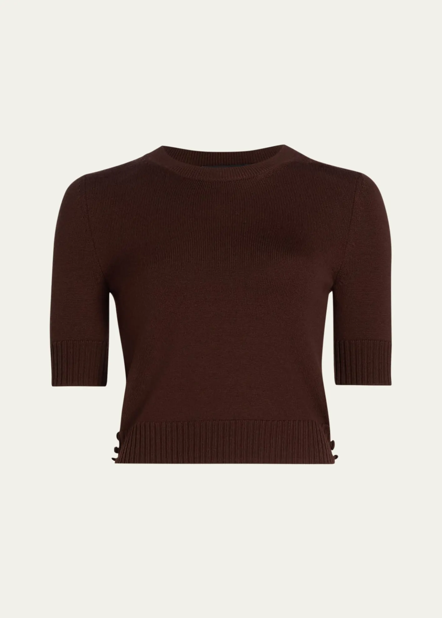 Oscar de la RentaShort-Sleeve Button-Side Crewneck Sweater
