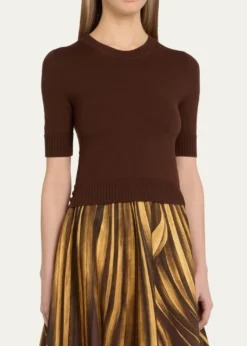 Oscar de la RentaShort-Sleeve Button-Side Crewneck Sweater